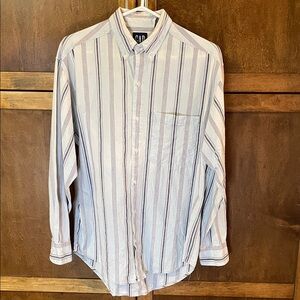 GAP Men's Casual Striped Shirt - Light Blue and White